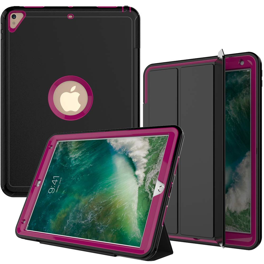SEYMAC iPad Pro 10.5 Case, Three Layer Drop Protection Rugged Protective Heavy Duty Folio Stand Case with Magnetic Smart Auto Wake/Sleep Cover Compatible with iPad Pro 10.5 [A1701, A1709] (Black/Rose)
