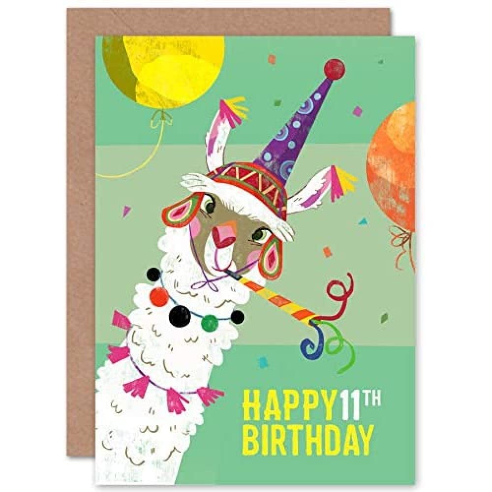 Wee Blue Coo Llama Party Birthday 11th Greetings Card