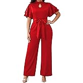 CuteCherry Women's jumpsuits Elegant Sexy Short Sleeve Casual Business Stripe Long Pants Rompers With Belt