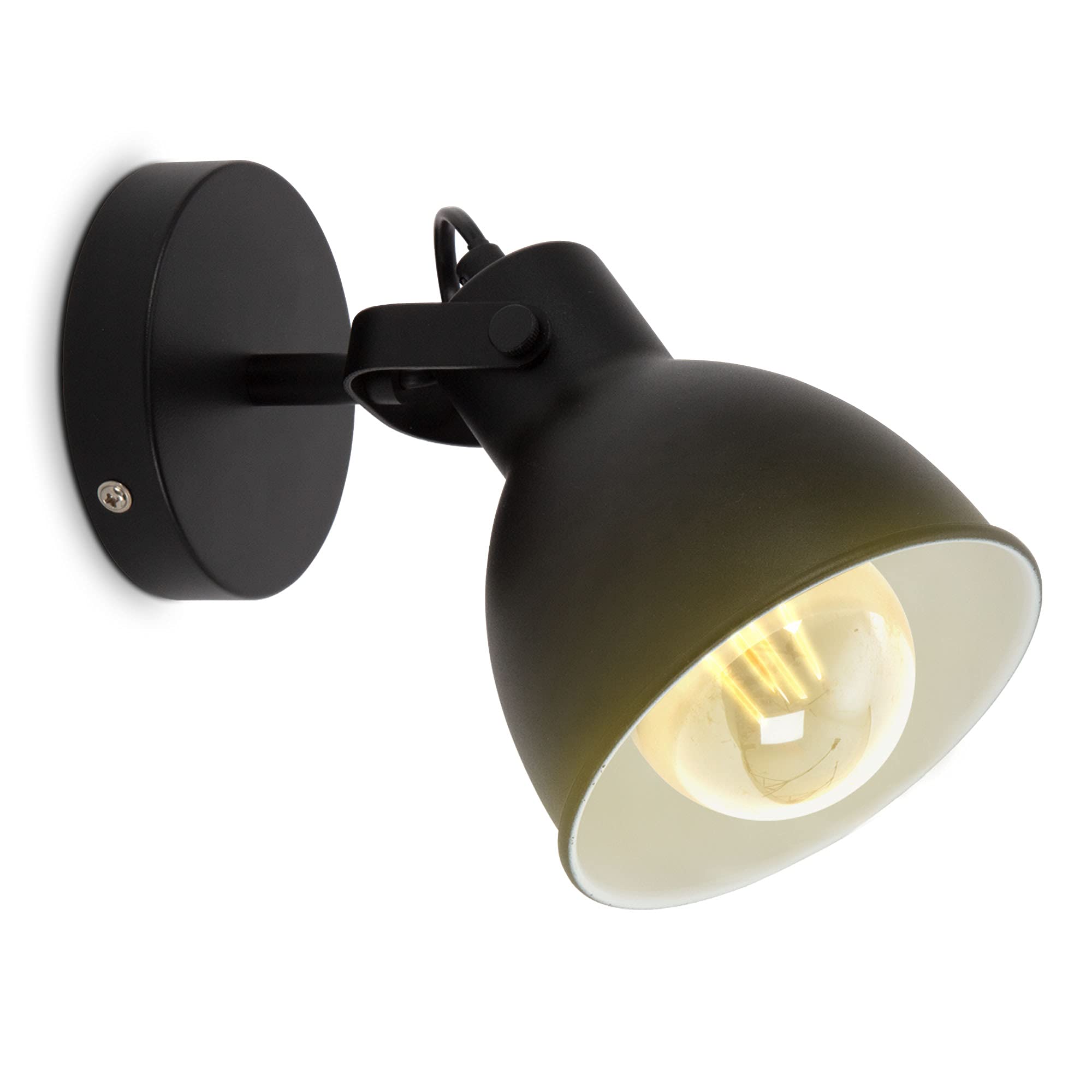 B.K.Licht Wall Light, Rotatable spot, E27 Socket, Bulb not Included, Retro Wall lamp, swivelling Spotlight, Vintage Industrial spot, Black-White