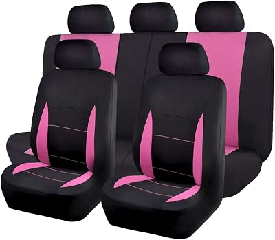 Flying Banner Flat Cloth Car Seat Covers Full Set Black and Pink Universal
