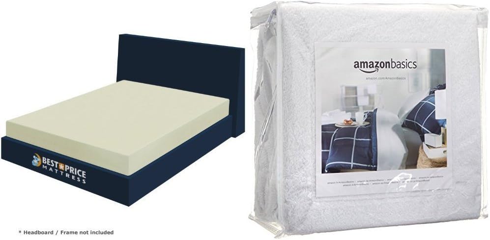Best Price Mattress 6-Inch Memory Foam Mattress, Twin with AmazonBasics Hypoallergenic Vinyl-Free Waterproof Mattress Protector, Twin