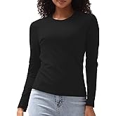 Cotton Long Sleeve Tee Shirts for Women Slim Fit Tshirts Basic Tops Tight Crewneck Layering Undershirts