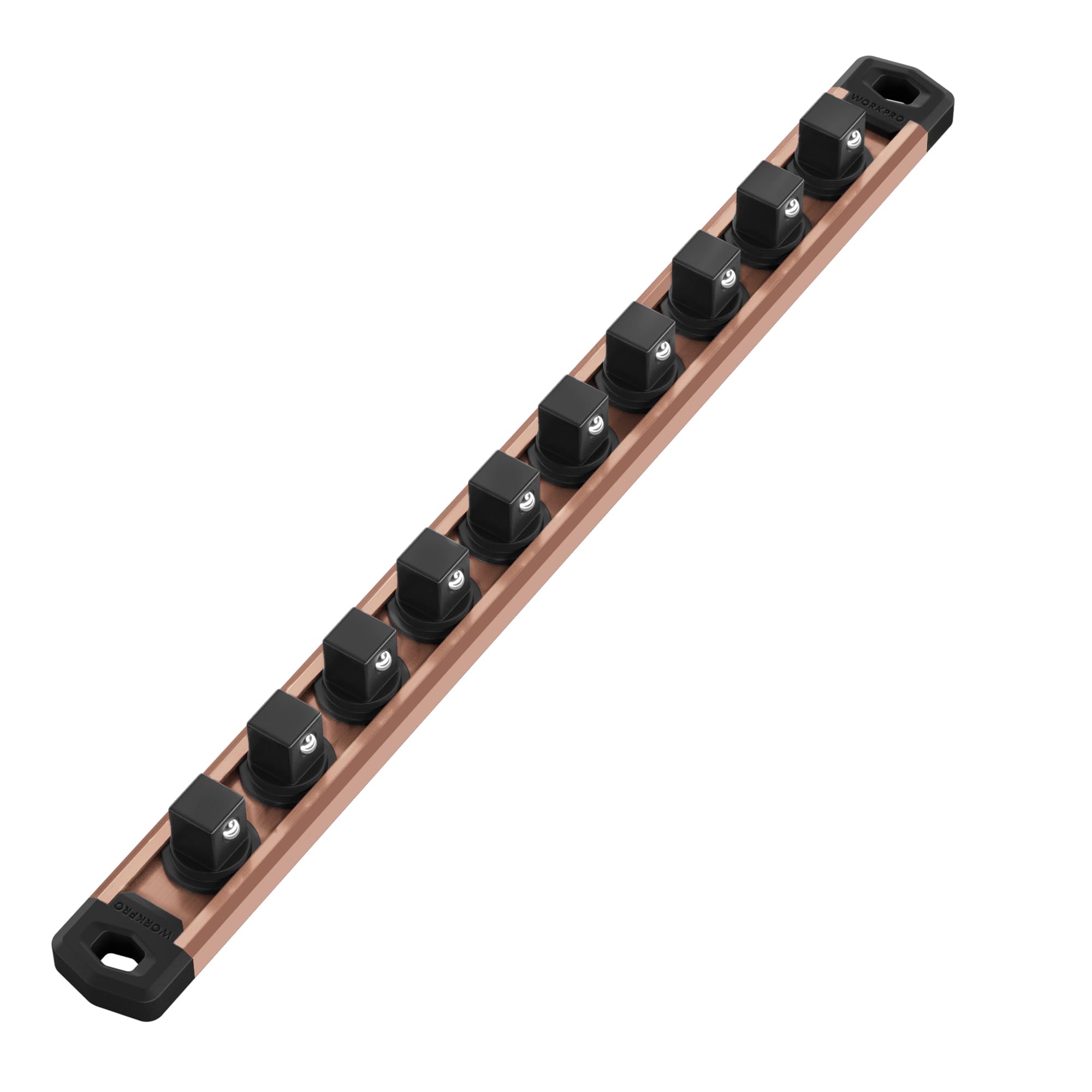 Photo 1 of WORKPRO Magnetic Socket Organizer, 1/2-Inch Drive Aluminum Alloy Socket Rail, Heavy Duty Socket Holder, Socket Rack Kit 1/2-Inch x 10 Clips Champagne (Socket not Included)