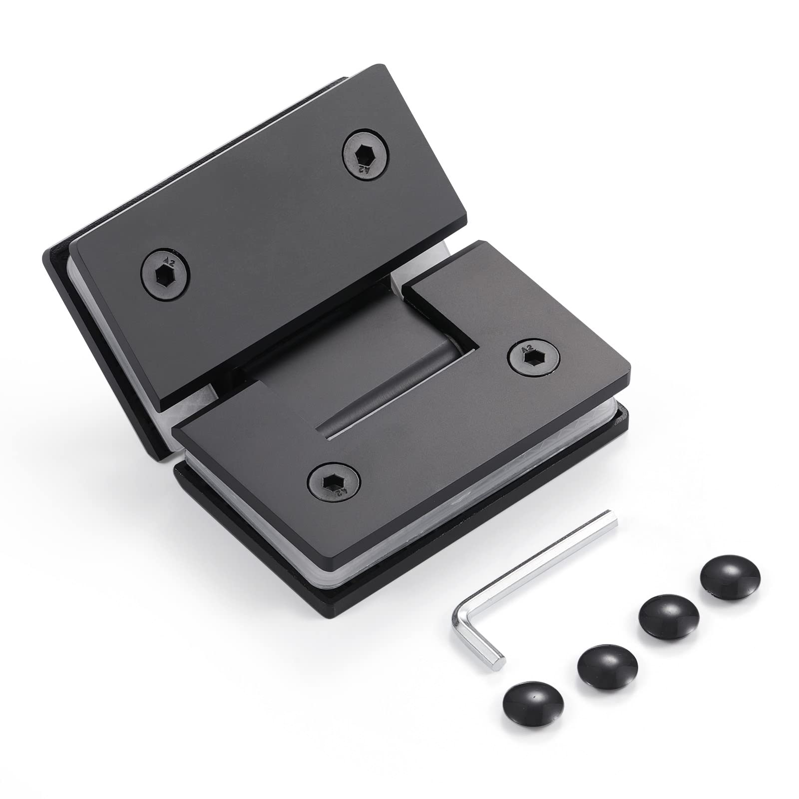 Heavy Duty Shower Glass Door Hinge,Solid One-Piece Precision Cast with 5mm Thick 304 Stainless Steel,Suitable for 5/16"-1/2" (8mm-12mm) Thick Frameless Bathroom Doors,Glass to Glass Mount,1 pc,Black