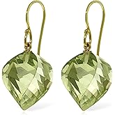 Galaxy Gold GG 14k Solid Yellow Gold Dangle Earrings with Spiral Green Amethysts