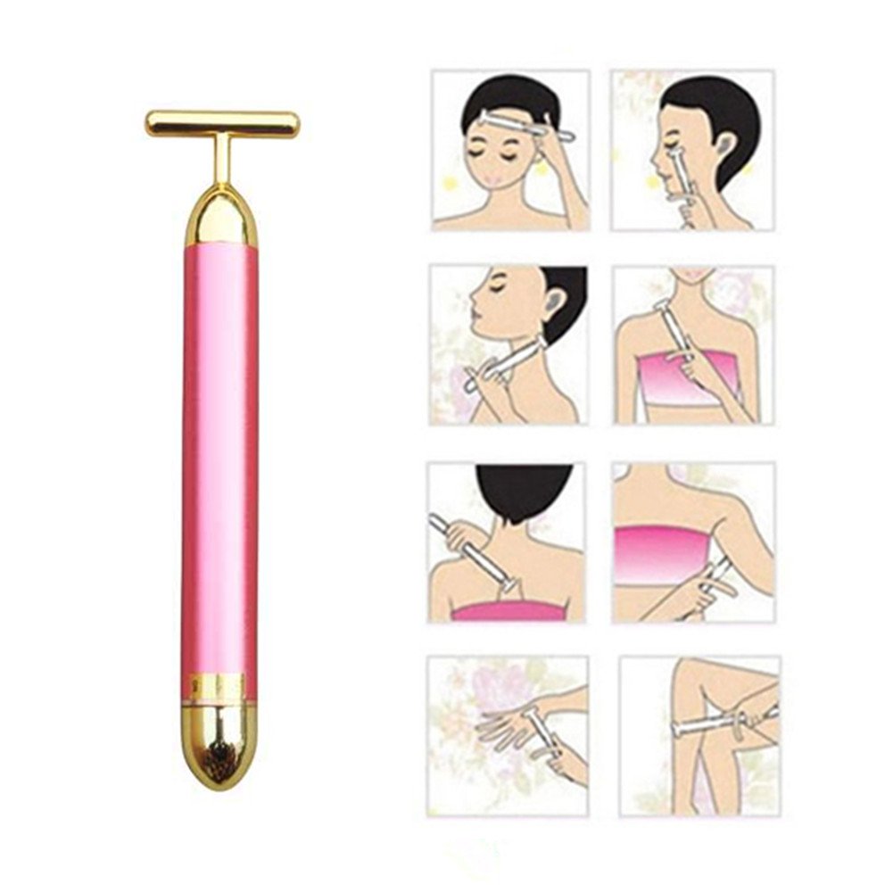 Beauty Bar T Jade Head - Fire Eyes-DIY Energy 24K Gold Pulse Face Wrinkles Massager Facial Body Skin Care Vibrating Massage Tools Birthday Gift (Red)