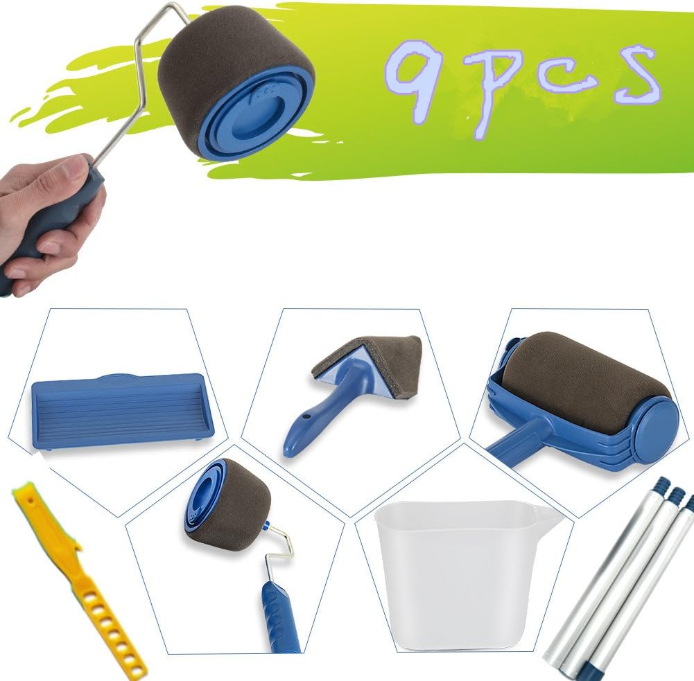 TOURACE 9Pcs/Set Paint Roller Set with Sticks Paint Roller Pro Transform Your Room in Just Minutes Quickly Decorate Runner Tool Painting Brush Set. - - 