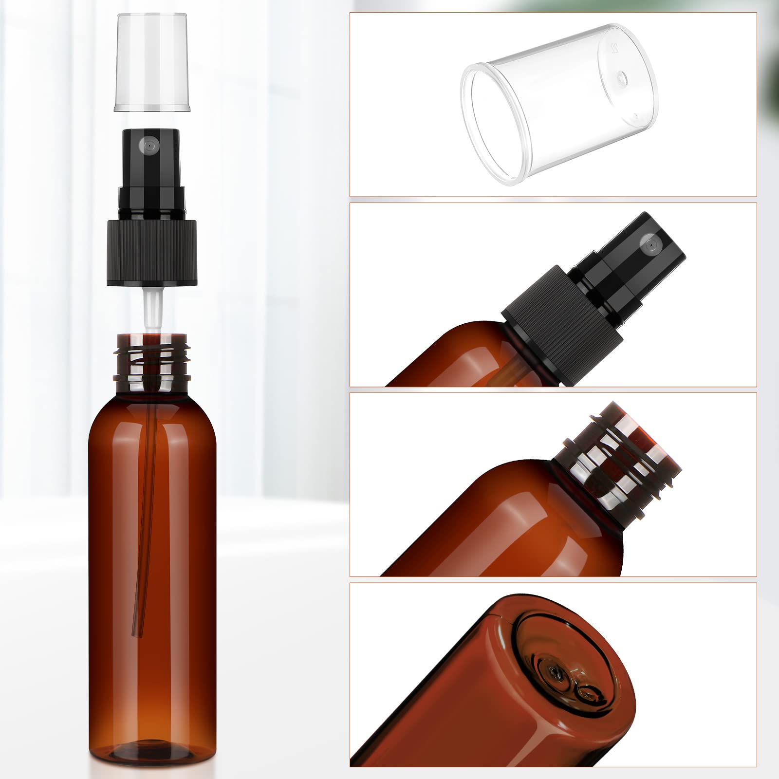 Nuogo 90 Pack 4 Oz Plastic Mini Spray Bottles Reusable Travel Size Perfume Refillable Mist Sprayer Empty Bottle for Essential Oil(Amber)