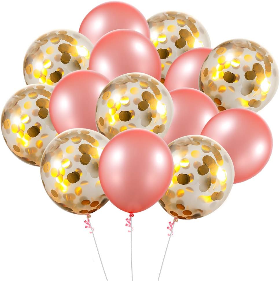 CMXING Rose Gold Balloons Set, 12 in/30pcs Party Confetti Balloons including Rose Gold Latex Balloons and transparent Balloon for Weddings,Birthday, Party Decorations
