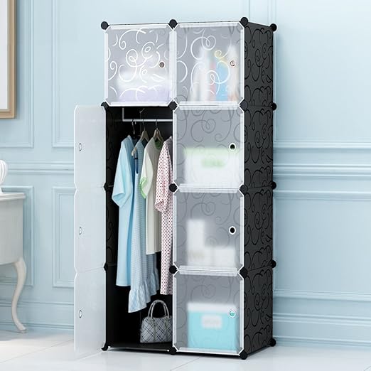 Ettbja Diy Plastik Schrank Portable Geschweiften Muster Kleiderschrank Mit Transparentem Turen Speicher Design Ihre Eigenen 8 Wurfel Mit 1 Hangers Amazon De Kuche Haushalt