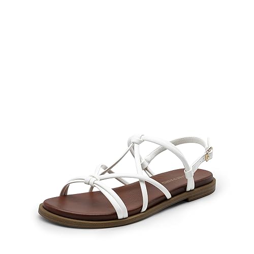 DREAM PAIRS Women's Sandals Cross Strappy Gladiator Dress Flat Sandals Daily Casual Comfortable Summer Shoes,Size 7,White-Pu,DWUMFS2523