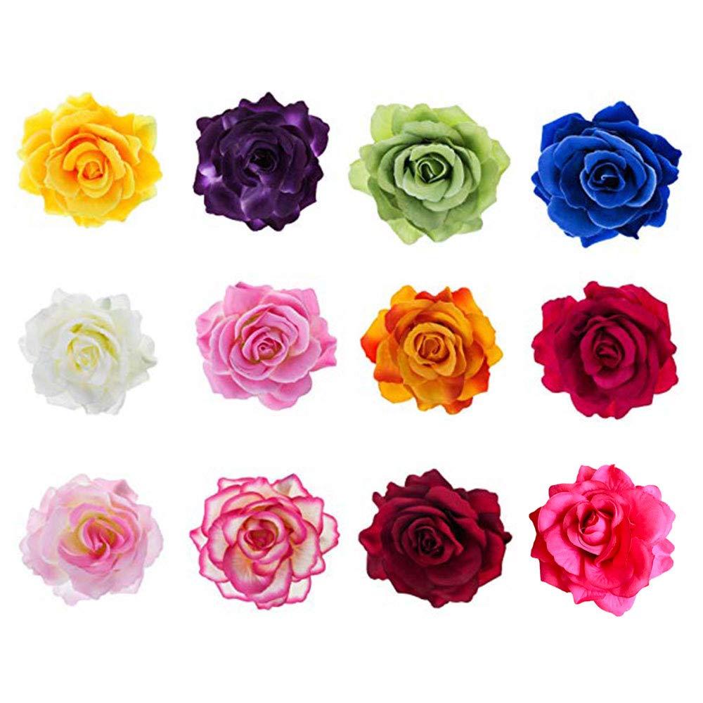 12pcs Rose Flower Hairpin,Flower Hairpin,Multicolor Rose Hair Barrette Accessories for Women Girls Party Beach Wedding
