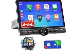 10.6 Inch Android 13 Single Din Car Radio [4GB RAM + 64GB ROM] with Wireless CarPlay & Android Auto, 4G, Knob Button, GPS, DS
