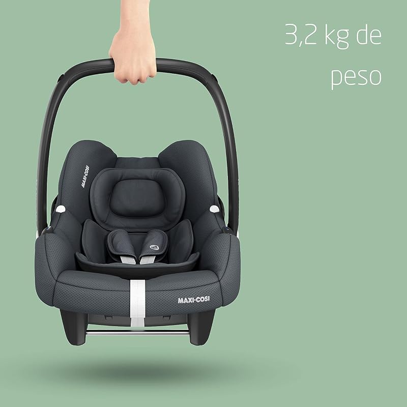 CabrioFix i-Size, Silla Coche Bebé, 0-12m, máx.12 kg, Silla para Recién Nacido Ligera (3,2kg), Capota Grande, Asiento Acolchado, se Adapta de Cochecitos Maxi-Cosi, Essential Graphite