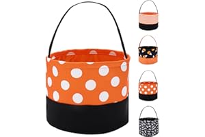 PEACELOVER Halloween Candy Basket for Kids, Trick or Treat Bucket Boo Spooky Small Baskets for Girls/Boys Gift Baskets (Polka Dot)