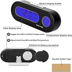 3 Pack Car Clocks with Fahrenheit Temperature Blue