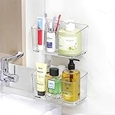 PAVSTINE 2 Pack Clear Shower Shelf, Adhesive Bathroom Shower Shelves, Wall Mounted Bathroom Shower Organizer, No Drill Shower Shelves with Self Adhesive Tape, Transparent