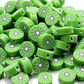 100 Pcs Fruit Polymer Clay Beads,10mm Charm Spacer Beads for Jewelry Making,Necklace, Earring and Bracelet DIY Craft Supplies,Flat Bead, Summer Jewelry Kits and Fruit Theme Accessories (Kiwi)