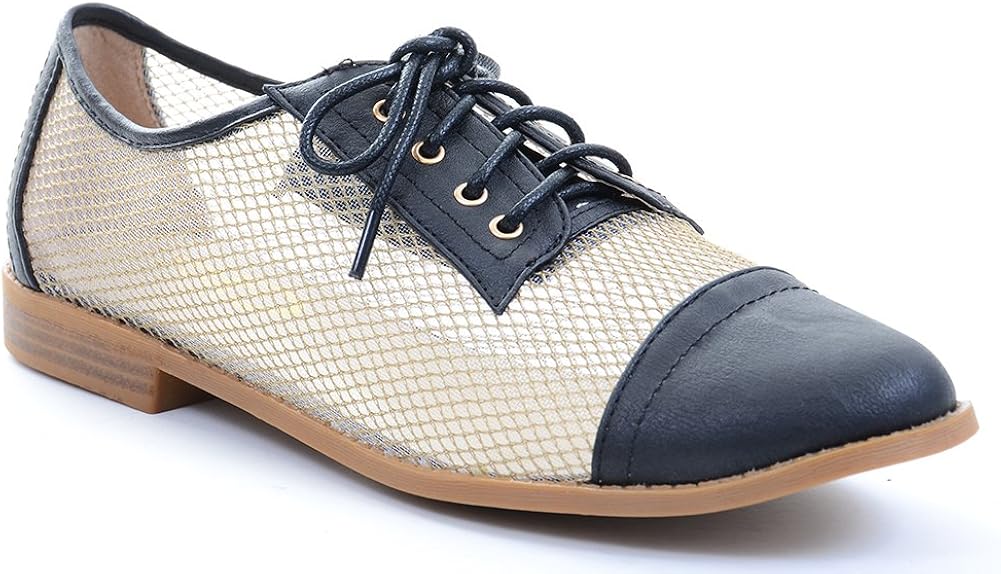 Mesh Clear Lace Up Almond Toe Oxford Shoes
