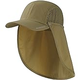 BASSDASH UPF 50+ Foldable Fishing Hat Baseball Cap with Removable Neck Flap Portable for Men Women Golf Hiking