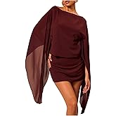 Floerns Women's Mesh Elegant Mini Dresses Boat Neck Cape Sleeve Cocktail Party Dress