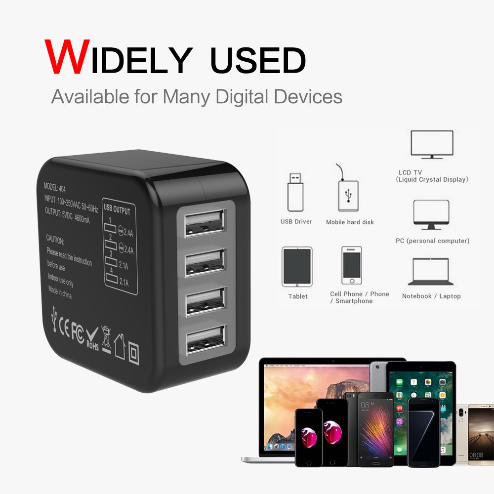 Travel Adapter,Yostyle USB Wall Charger Worldwide International All in One Travel Charger AC Power Plug Converter with 4 USB Ports,Travel Case for USA European UK AUS(Black)