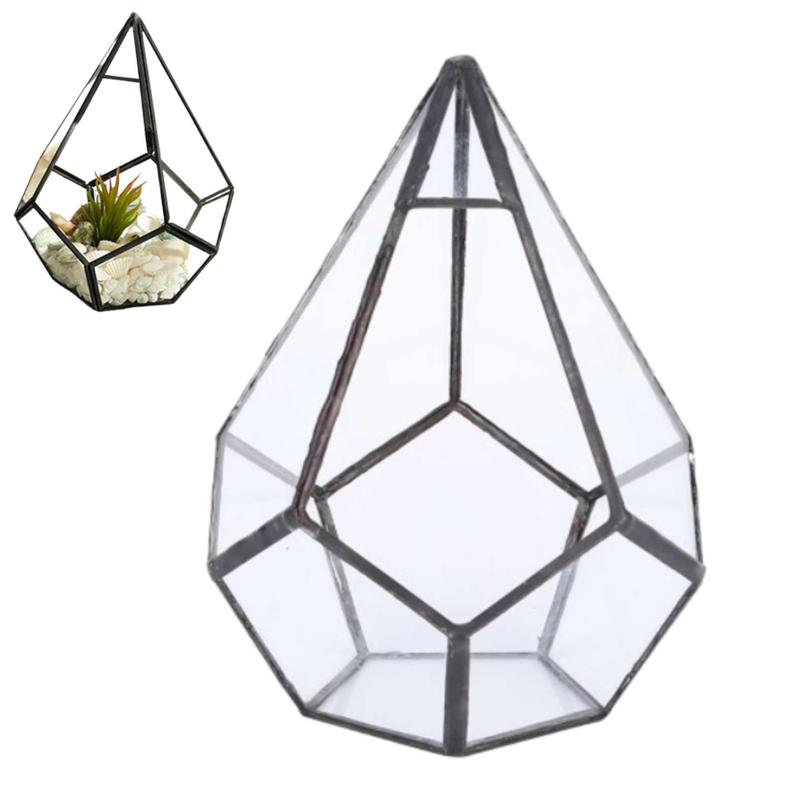 Glass Geometric Opened Terrarium Planter, Geometric Glass Flower Vase Glass Terrarium Planter for Succulents Irregular Glass Planter Pot, Handmade, Black (No Plants), 12 x 12 x 14 cm