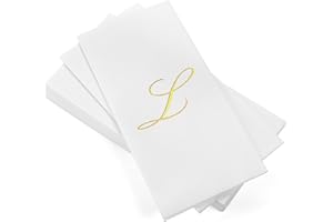 AH AMERICAN HOMESTEAD AMERICAN HOMESTEAD Disposable Hand Towels - Gold Foil Monogrammed Guest Napkins - Linen-Like Bathroom Paper Towels for Guests - Perfect Wedding and Party Napkins - 50 Count (Gold L)