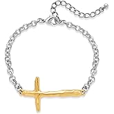 SHANTYSON Two Tone Cross Bracelet for Women Gold-tone and Silver-tone Link Chain Bracelets Texture Religious Faith Fashion Jewelry Gifts