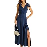 RIHOAS Wedding Guest Dresses for Women Sleeveless V Neck Cocktail Tie Wrap Formal Elegant Casual Maxi Dress
