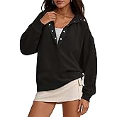 Fisoew Womens Oversized Sweatshirts Casual Long Sleeve Snap Button Henley Neck Loose Fit Fall Pullover Tops