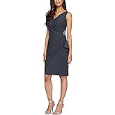 Alex Evenings Women's Slimming Short Ruched Dress with Ruffle (Petite and Regular)