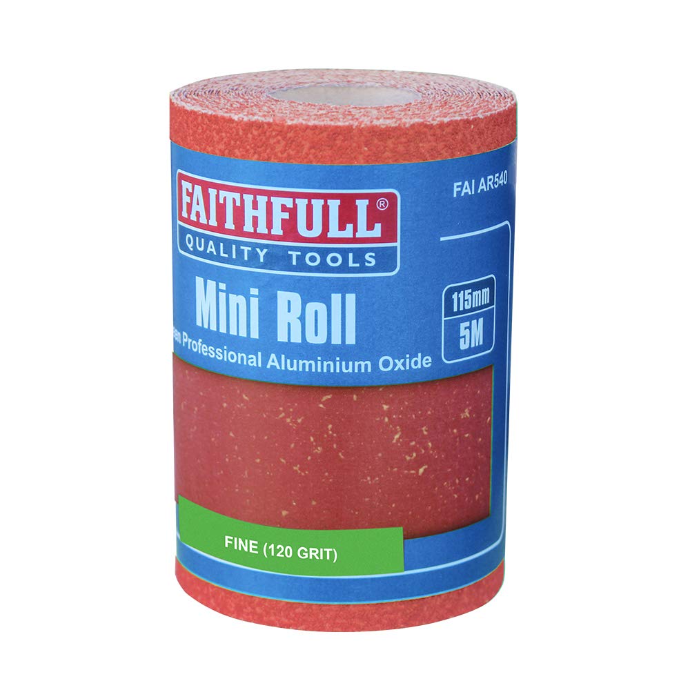 Faithfull FAIAR5120R Aluminium Oxide Paper Roll 115mm x 5m 120g - Red Heavy Duty