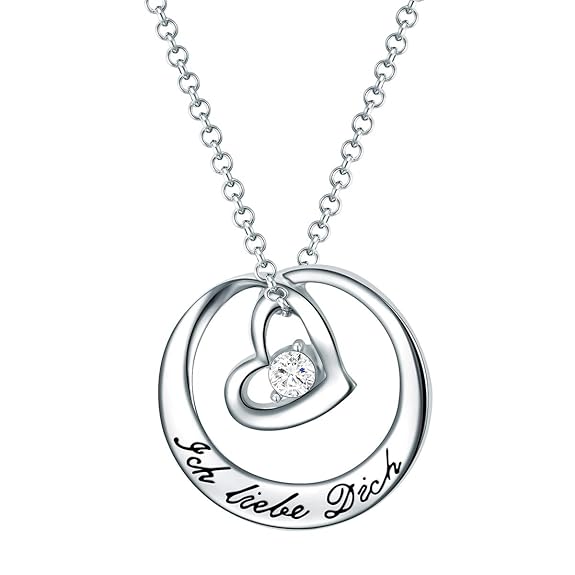 Rafaela Donata Damen-Kette mit Anhänger Herz'Ich liebe Dich' Silber-Farben Glas-kristall weiß 42 cm + 5 cm Verlängerung - Her