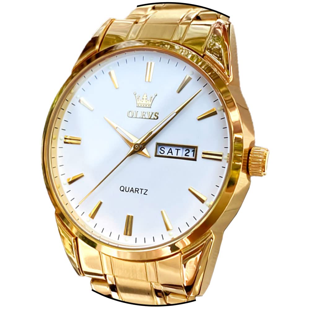 OLEVS Watch for Men Stainless Steel Business Dress Analog Quartz Men Watch Large Face Day Waterproof Luminous Classic Wrist Watch