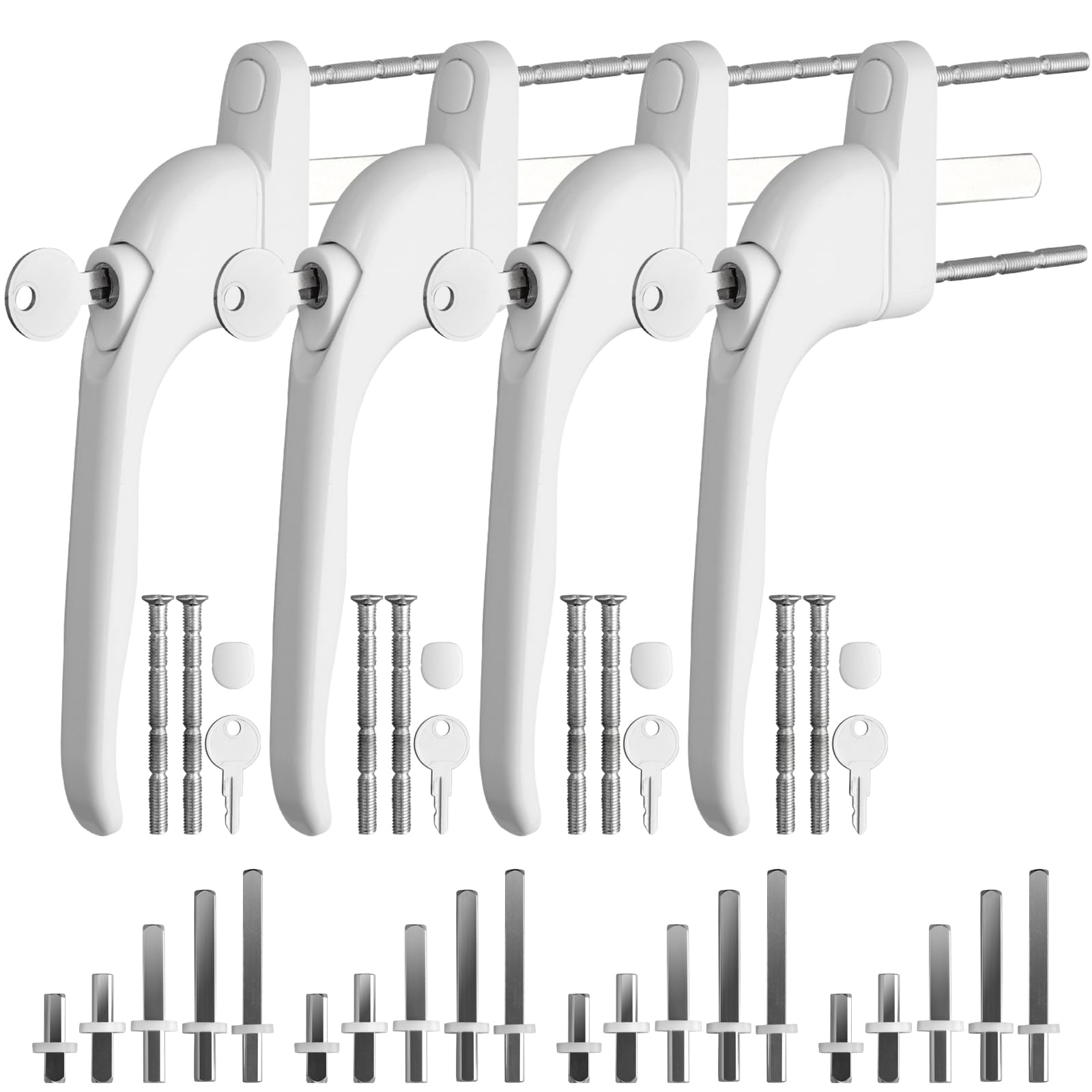 Neoteck 4PCS Window Handles for UPVC Windows – Inline Espag Key Locking,Aluminium Alloy,Ergonomic,5 Spindles 10-55mm,90° Rotation,Universal Replacement for All Common Windows & Balcony Doors