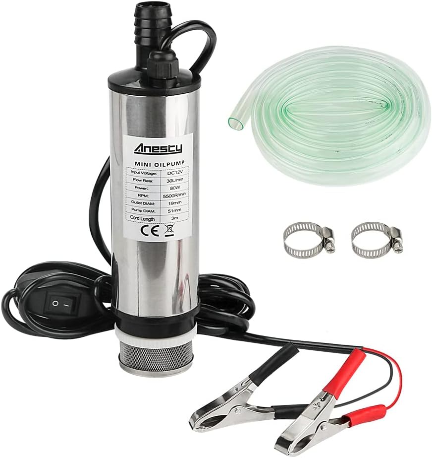 Anesty 12V Diesel Water Pump 51mm Submersible with Filter 3m Cord Hose