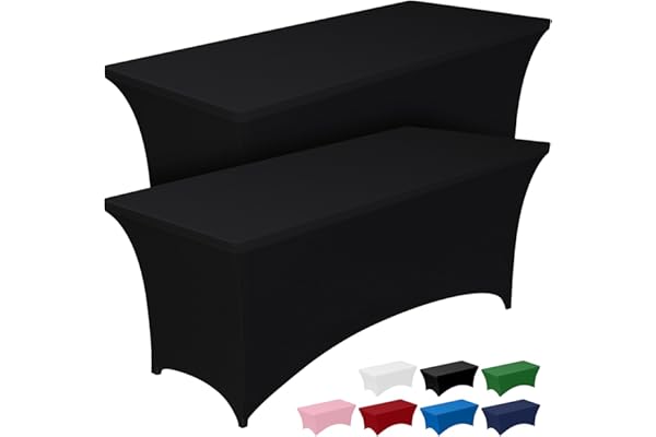Pureegg Spandex Tablecloth 6ft - 2 Pack, Fitted and Tight Table Cloth for Rectangular Table, Wrinkle-Free and Stretch Table C
