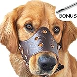 Adjustable Leather Dog Muzzles, Lightweight Durable, for Anti-biting Anti-barking Anti-chewing Safety Protection (M, Brown)