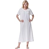 Keyocean Women Nightgowns, Soft 100% Cotton Short Sleeves Comfy Ladies Nightdress