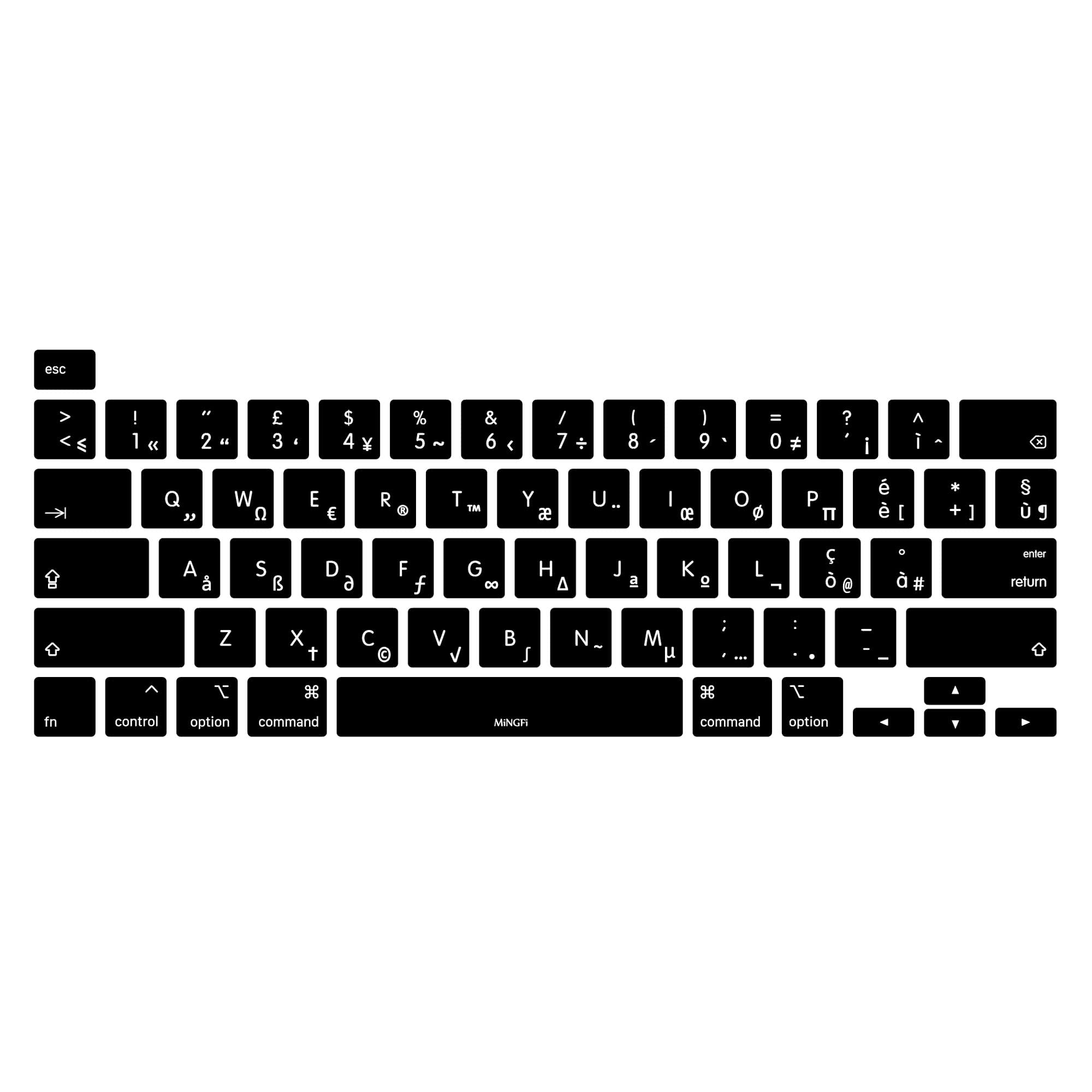 MiNGFi Silicone Italian Keyboard Cover for MacBook Pro 13" M1/M2 A2338 (2020–2023), A2289 (2020), A2251 (2020–2021), Pro 16" A2141 (2019–2021) US/ANSI Layout - Black