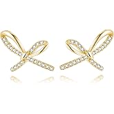 Reffeer Solid 925 Sterling Silver Bow Studs Earrings for Women Teens CZ Bow Post Studs Earrings