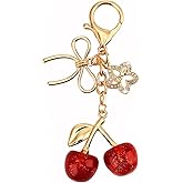 Wututir Cherry Keychain with Bow Charm, Cherry Keychain For Bag Purse Car key,Cute Bow Bag Charm Accessories for Women
