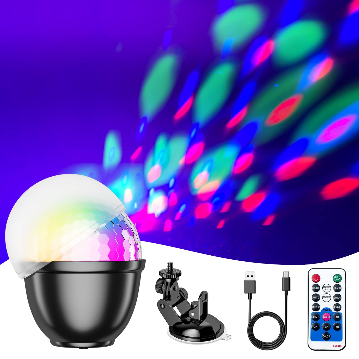 Mini Disco Ball, Gomifie 360° LED Disco Light, Party Light, USB Rechargeable Music Activation, 15 Colours Disco Ball Party Lamp and 4 Night Light Modes with Timing for DJ, Christmas and Party