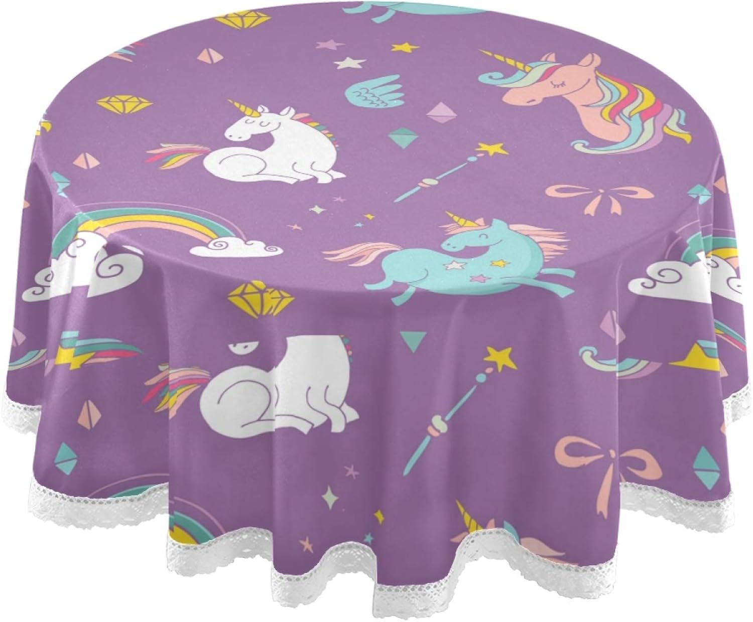 Round Table Cloth Cute Rainbow Unicorn 60 Inch Table Cover