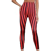 Hillban Women's Black and Red Striped Leggings, Halloween High Waist Striped Tights, Fun Yoga Pants for Women