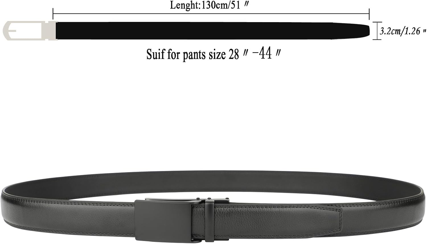 Men's Comfort Genuine Leather Ratchet Dress Belt with Automatic Click Buckle (Suit Pant Size 28"-44", Style 2 -Black): Clothing