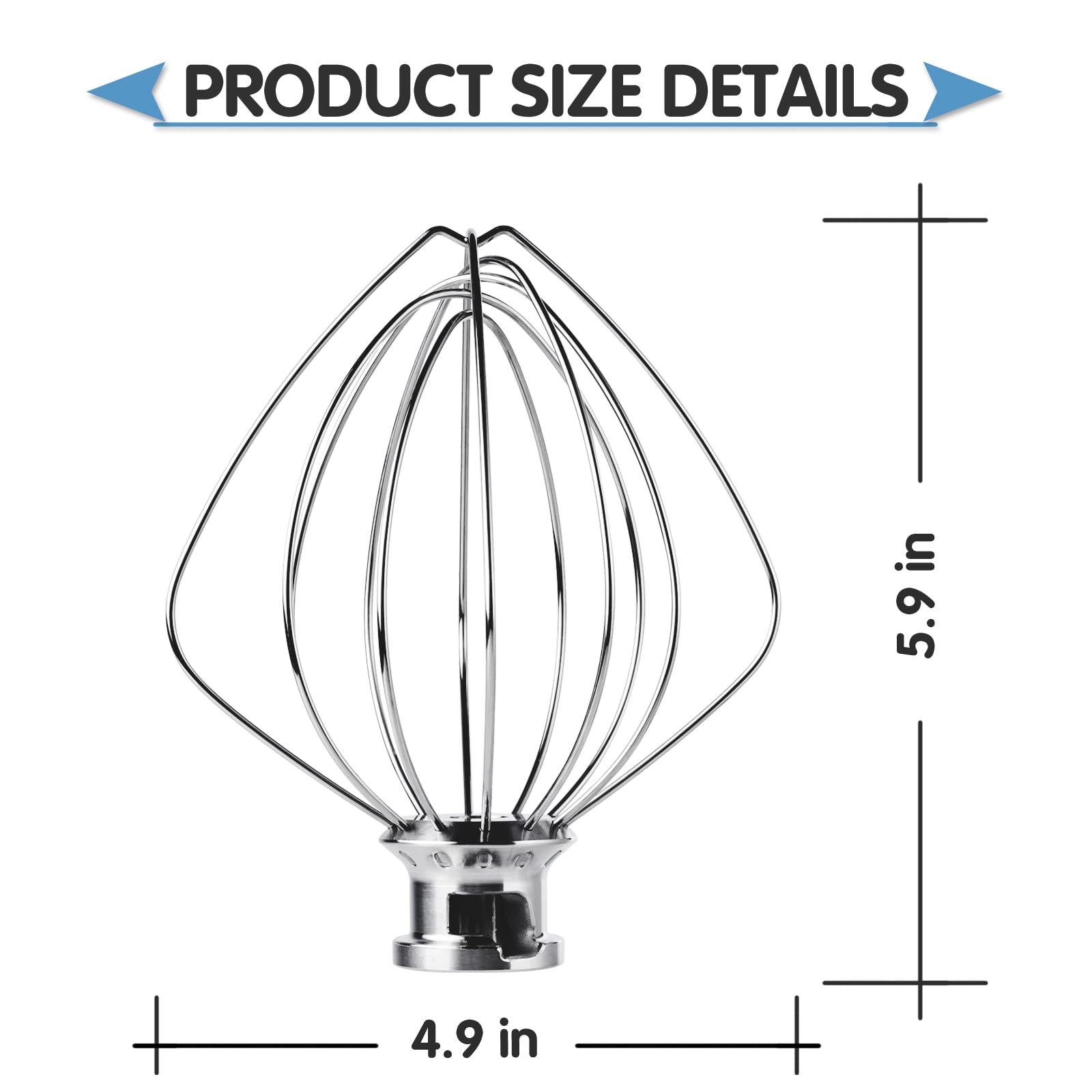 Stainless Steel 6-Wire Whip Attachment for KitchenAid 4.5 and 5 Quart Tilt-Head Stand Mixer, K45WW Whisk Attachment, Balloon Whisk, Heavy Duty, Dishwasher Safe