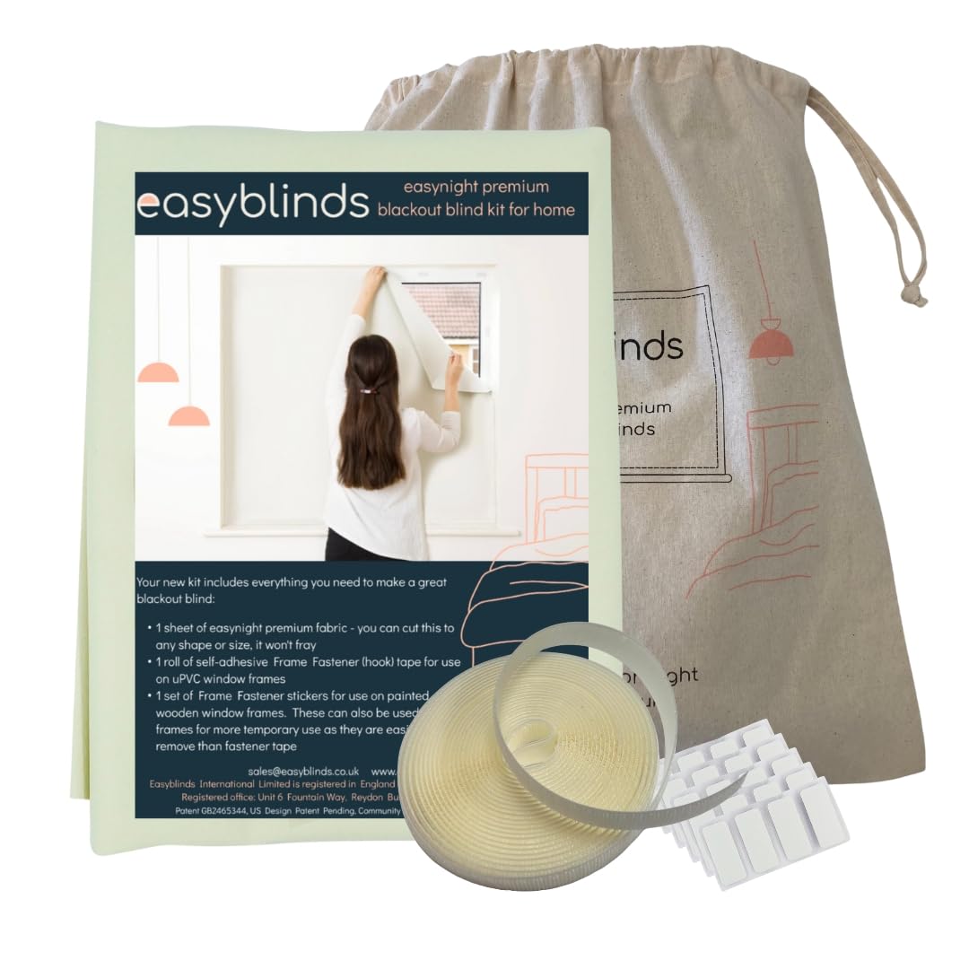 Easyblinds Easynight Premium blackout blind, thermal, self-adhesive attachments, OEKO-TEX fabric, CREAM, cut to any shape/size up to 270x135cm, Full Blackout, Easy To Use, Temporary Or Permanent